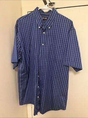 Kirkland Signature Blue Multi-Stripe Short Sleeve Button-Down Shirt